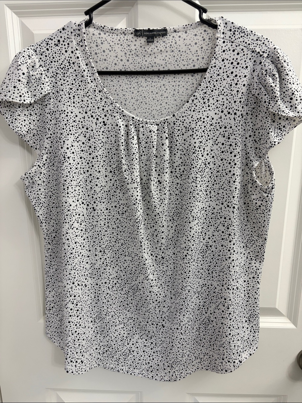 Adrianna Papell White Top with Black Dot Print Cap Sleeves